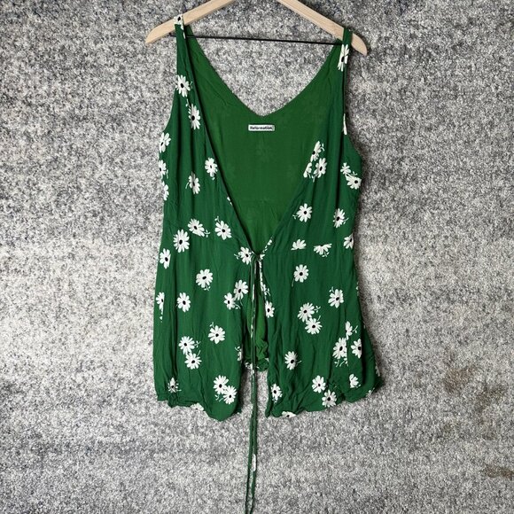 Reformation Tops - Reformation Womens Medium Green Daisy Floral Sleeveless Tie Waist V Neck